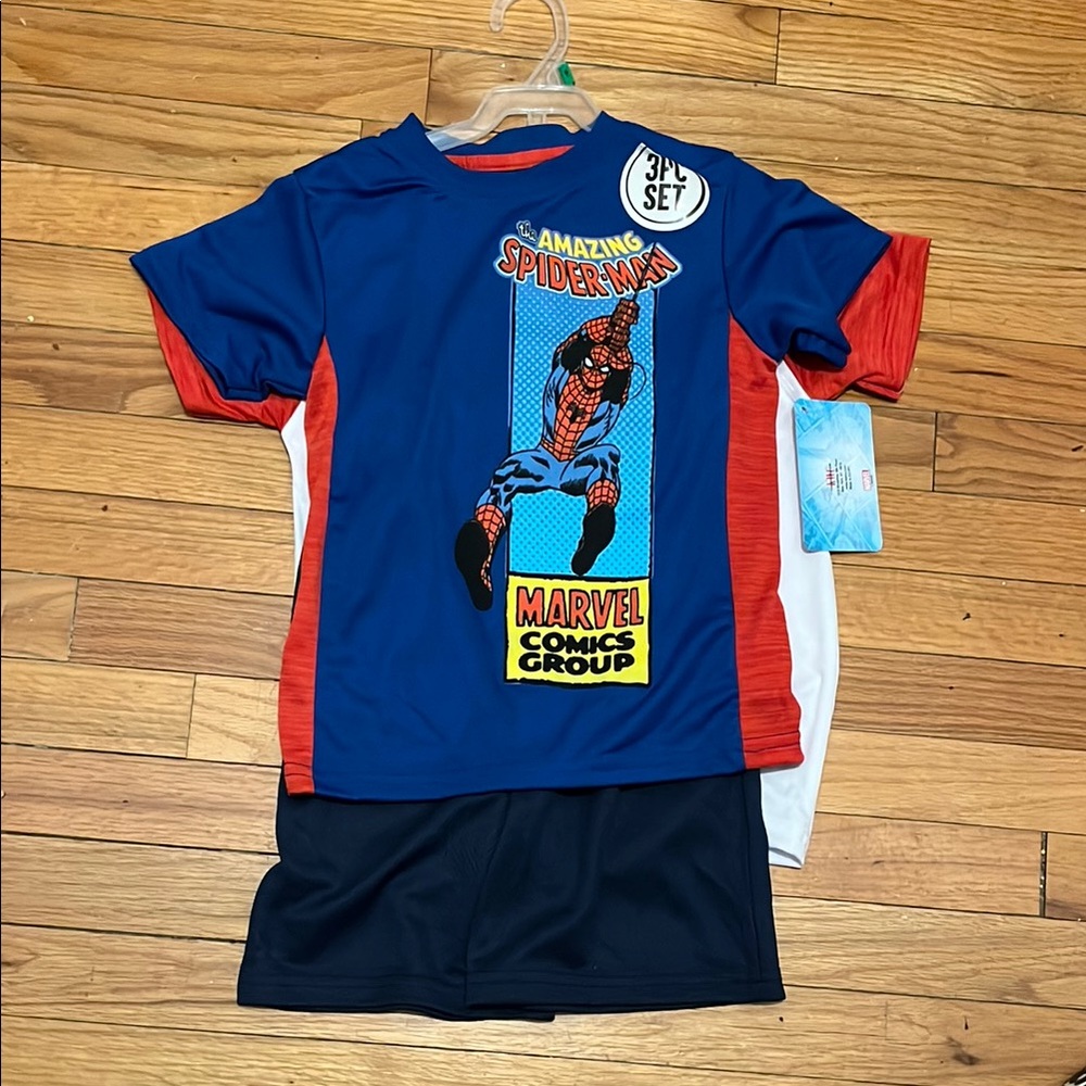 Marvel Amazing Spider-Man Blue and Red Shirt & Shorts 3 Piece Set